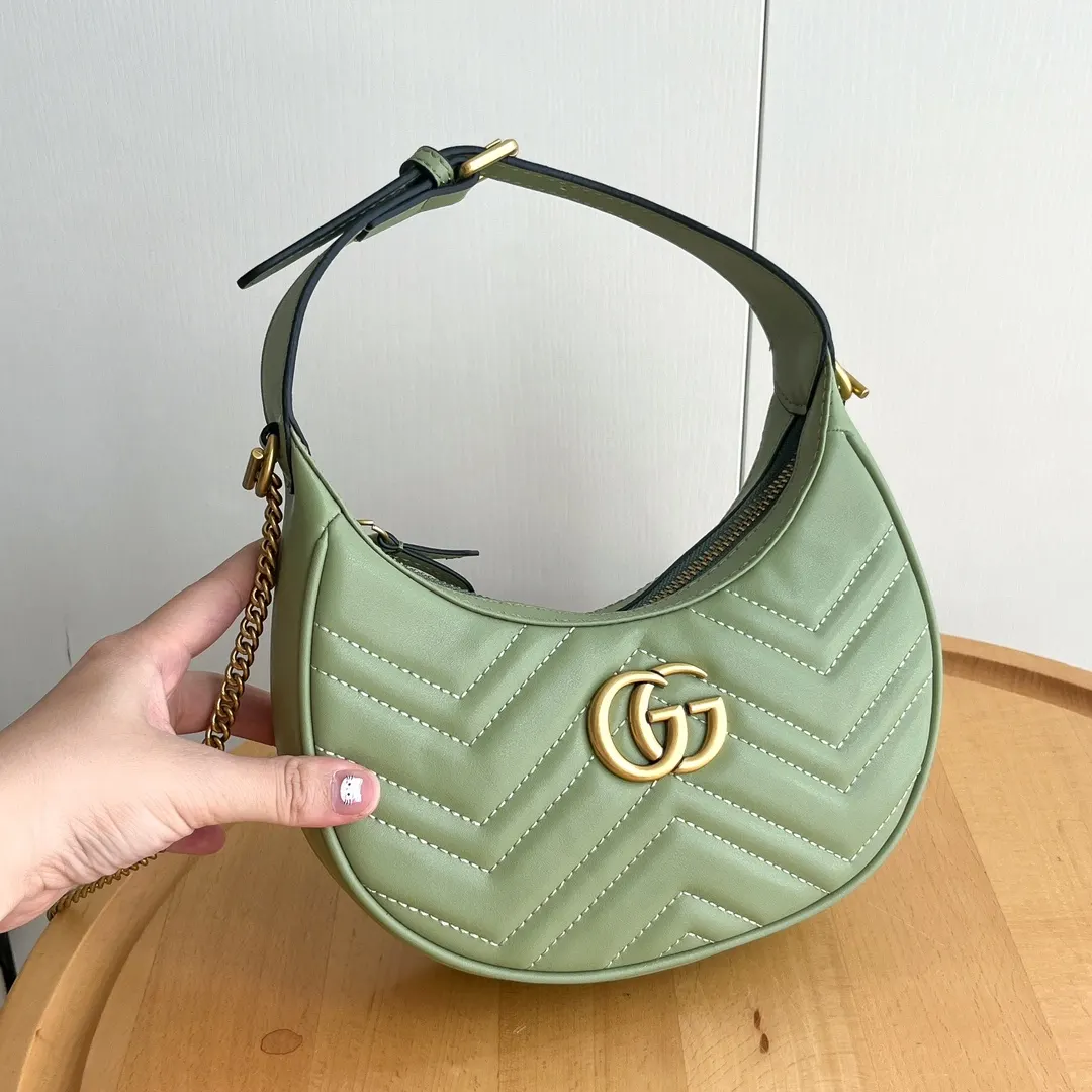 Gucci Marmont 綠色 菱格絎縫 腋下包