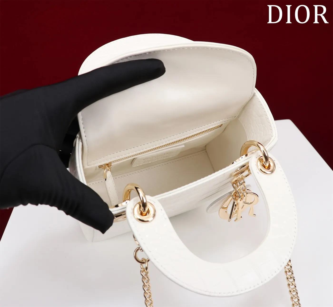 Dior Lady Dior 米白色藤格纹手提斜挎包 经典款
