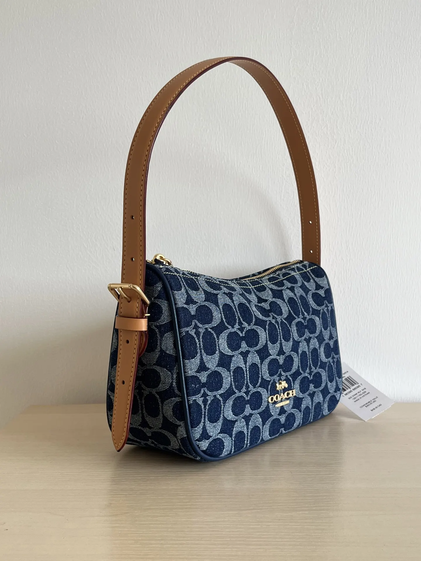 Coach 藍色 丹宁 牛皮 雙肩包 实用雙肩款