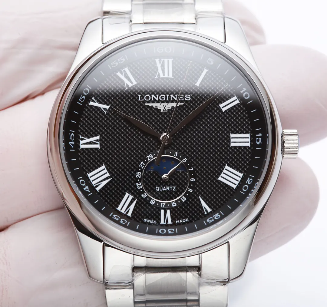 Longines 牛皮 高端 浪琴名匠月相系列情侣对表 精钢壳套 进口月相石 手錶 經典腕表款
