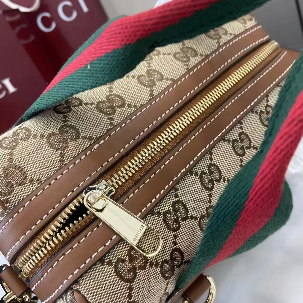Gucci Brown Gold Fashion Item Travel Canvas