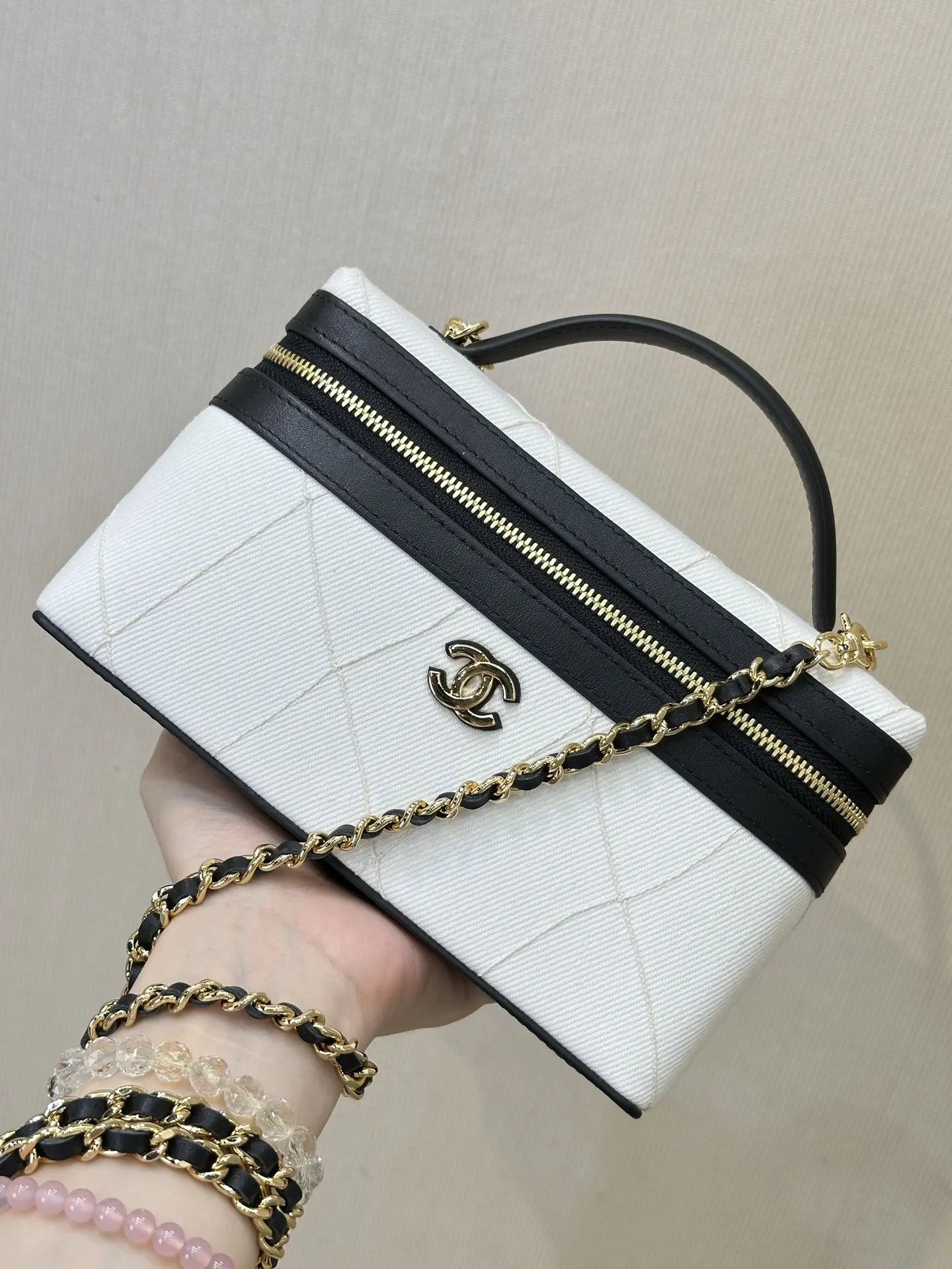 CHANEL 黑色 拼色 牛皮 链条包 精致链条款