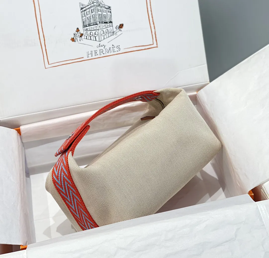 Red Beige Cosmetic Pouch Canvas
