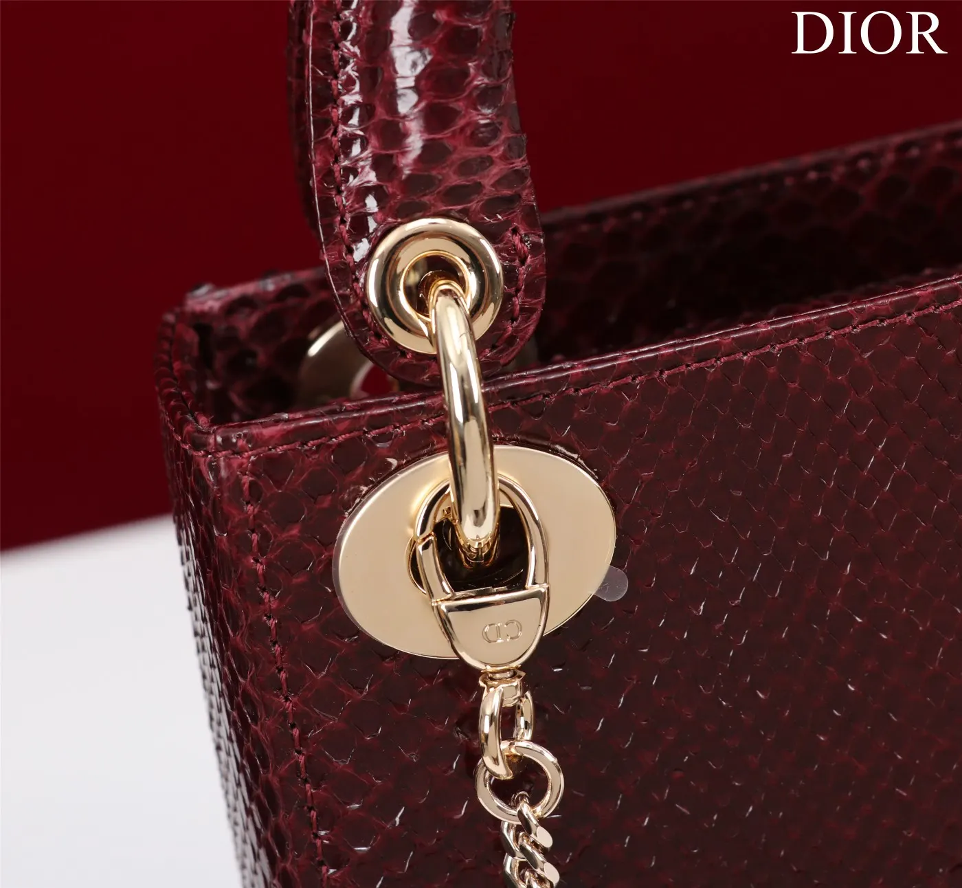 Dior Lady Dior 酒红色藤格纹手提斜挎包 复古款