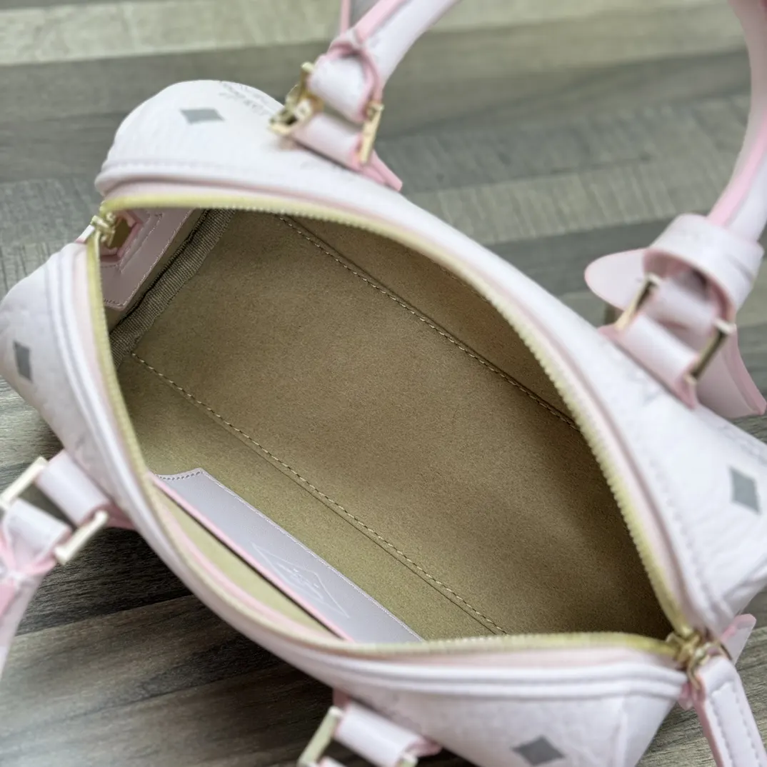 老花 皮革 Mcm Mini 波士顿包 全套 Cp 雙肩包 实用雙肩款