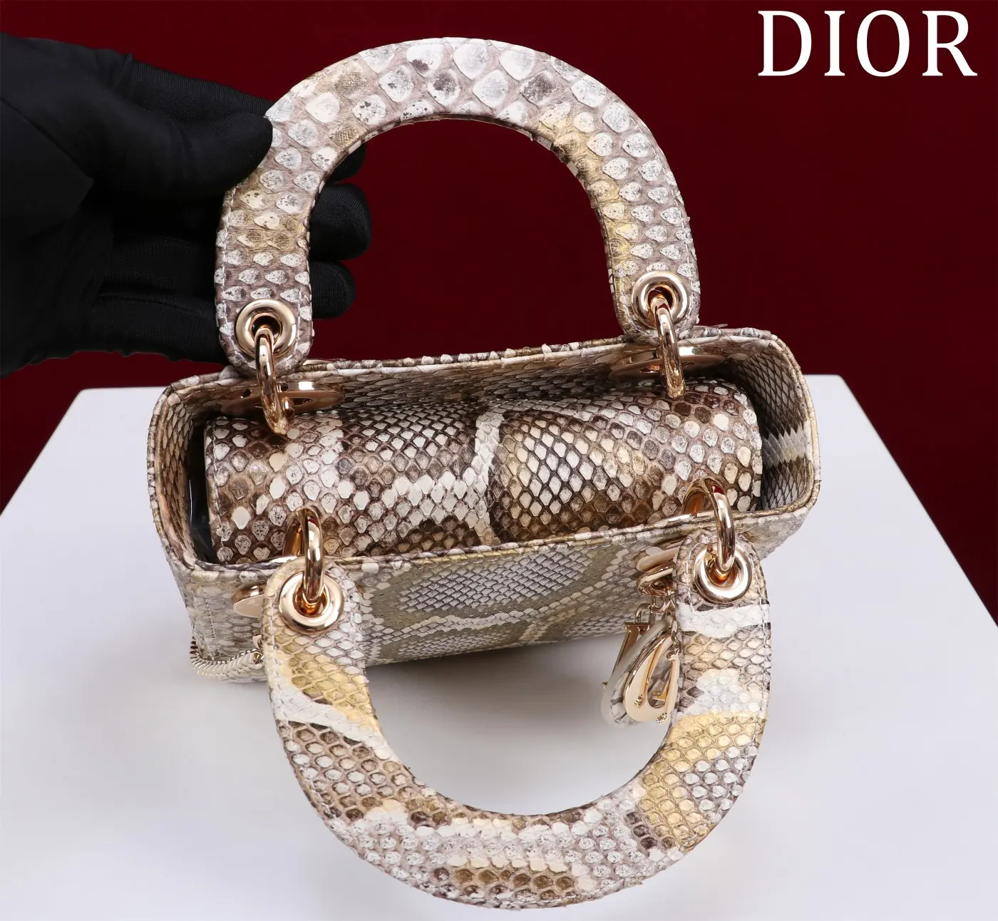 Dior Lady Dior Lady 金色藤格紋手提斜挎包 小號