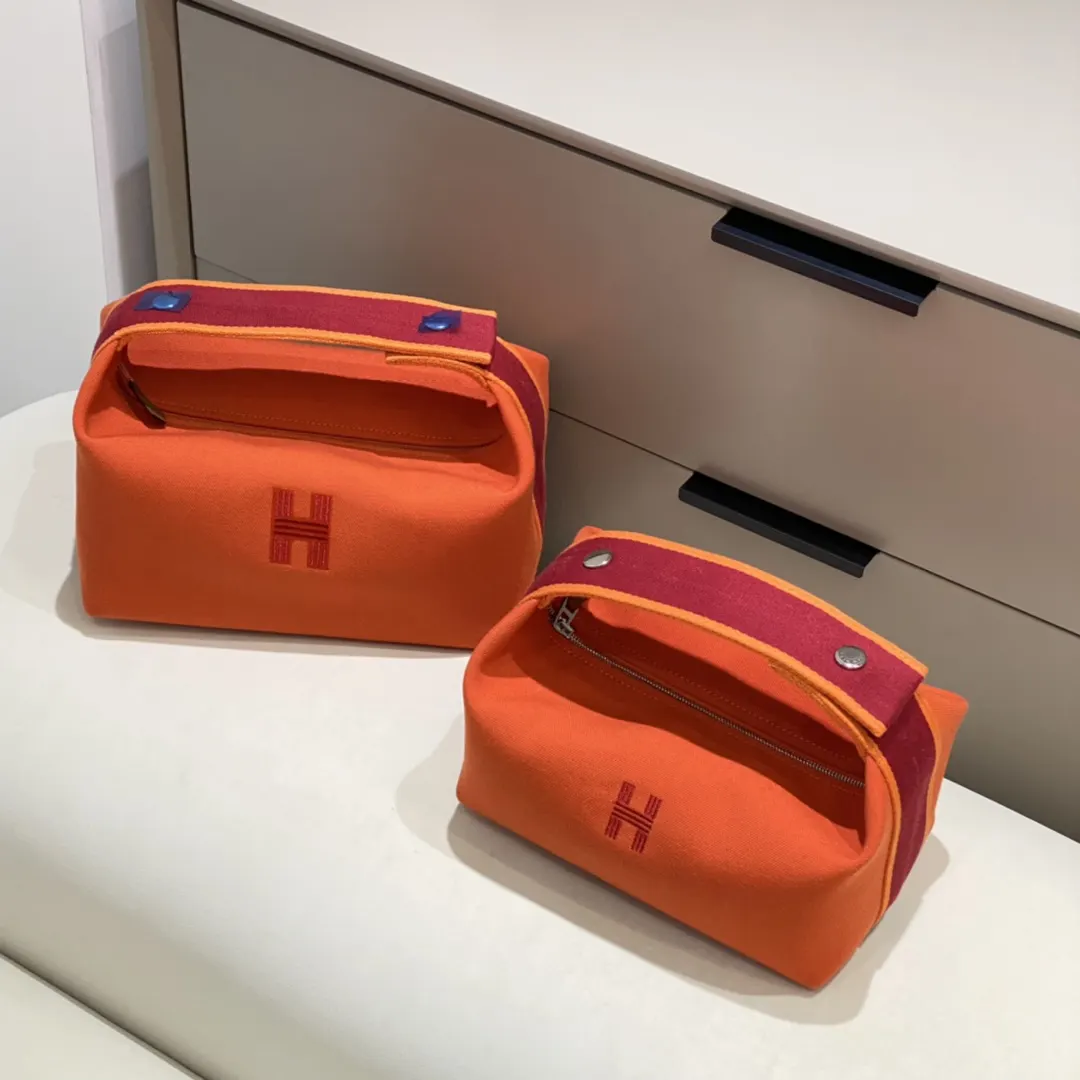 Hermes 帆布 化妆包 便携收纳款