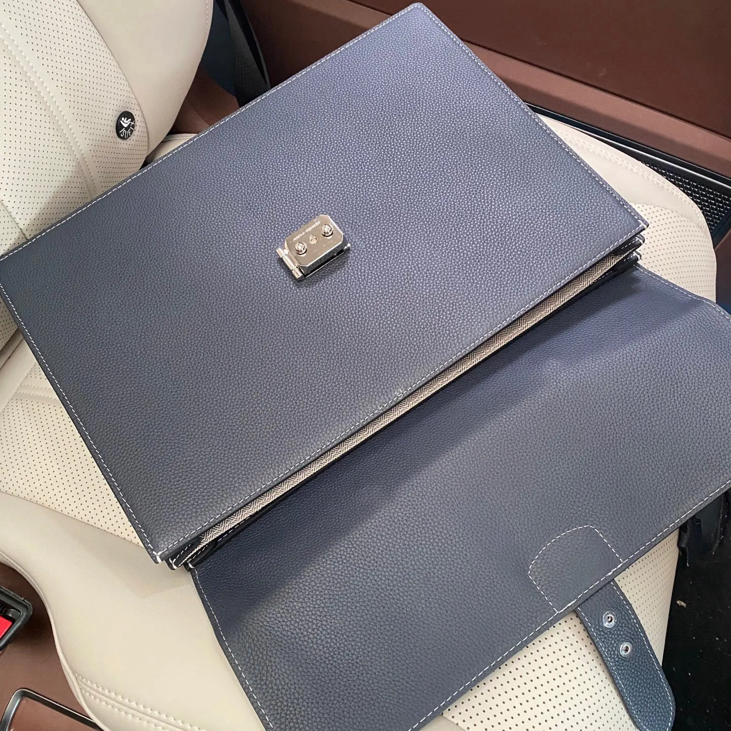 Hermes 黑色 蓝色 小牛皮 公文包 商务通勤款
