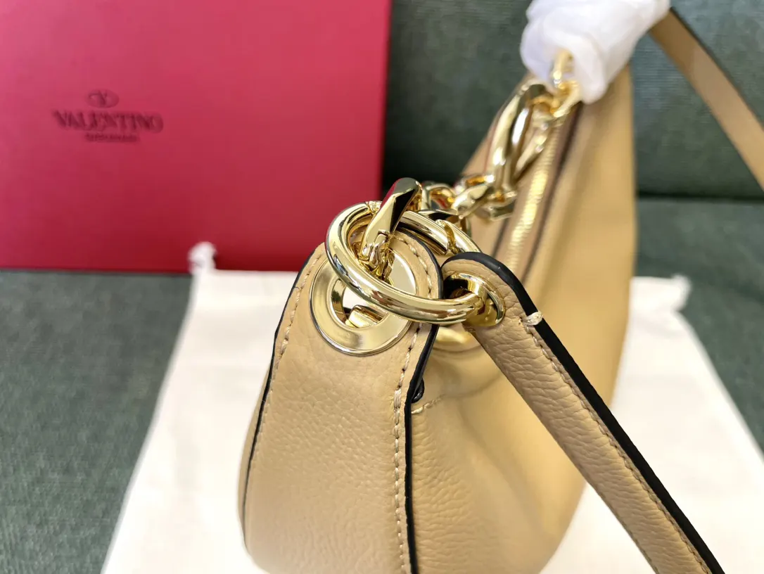 Valenti金色 杏色 皮革 腋下包 復古腋下背款