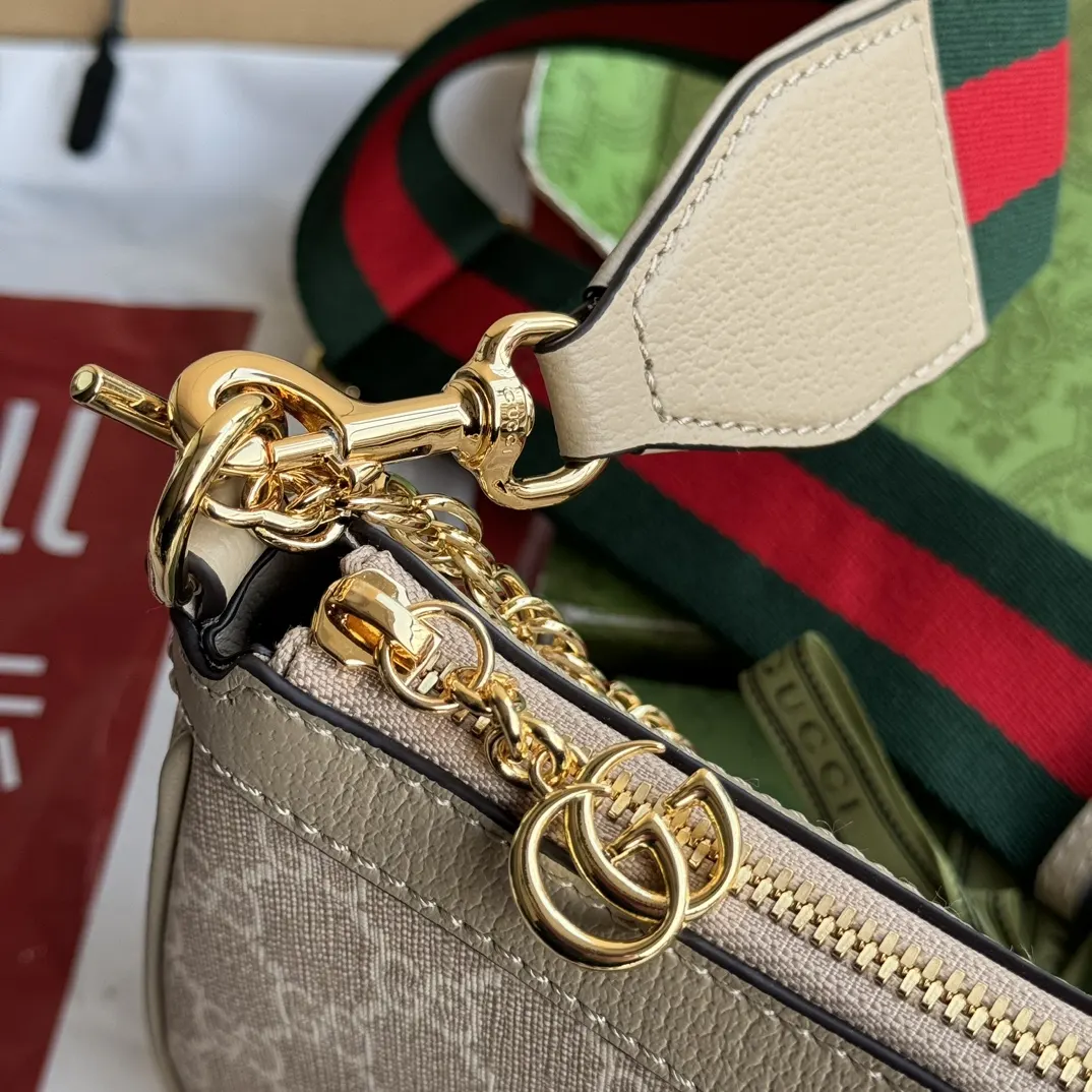 Gucci Brown Beige Crossbody Bag Lightweight Canvas