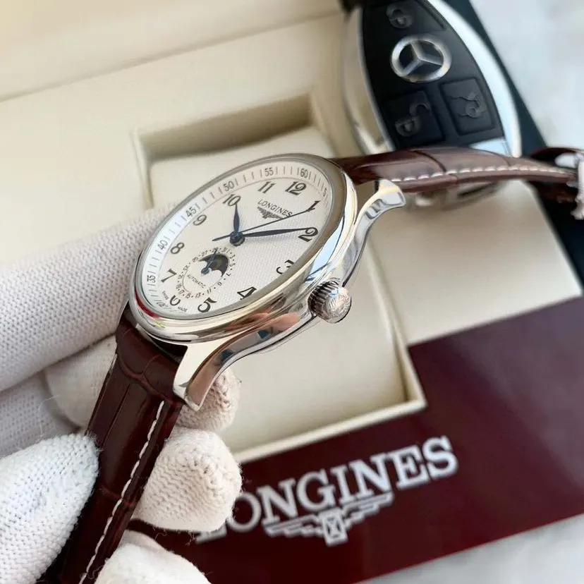 Longines 牛皮 浪琴 名匠系列 月相三针半男士腕表 全自动 手表 经典腕表款