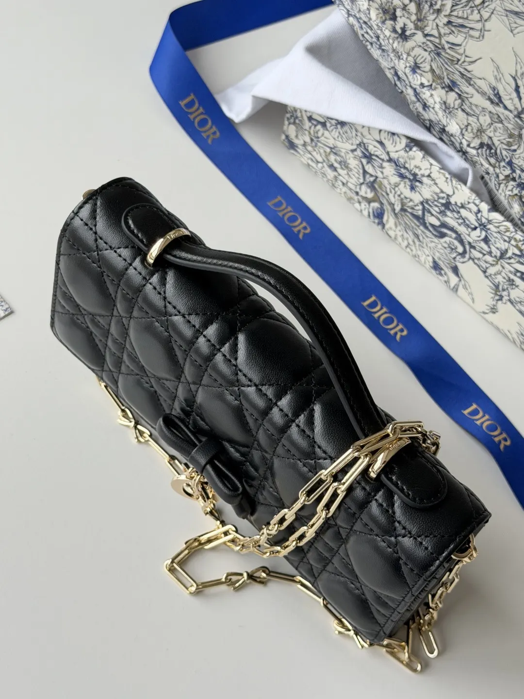 Dior 黑色羊皮链条手拿包 晚宴斜挎