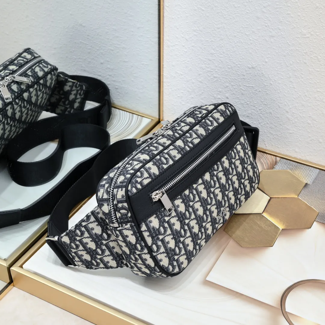 Black Beige Belt Bag Casual Leather