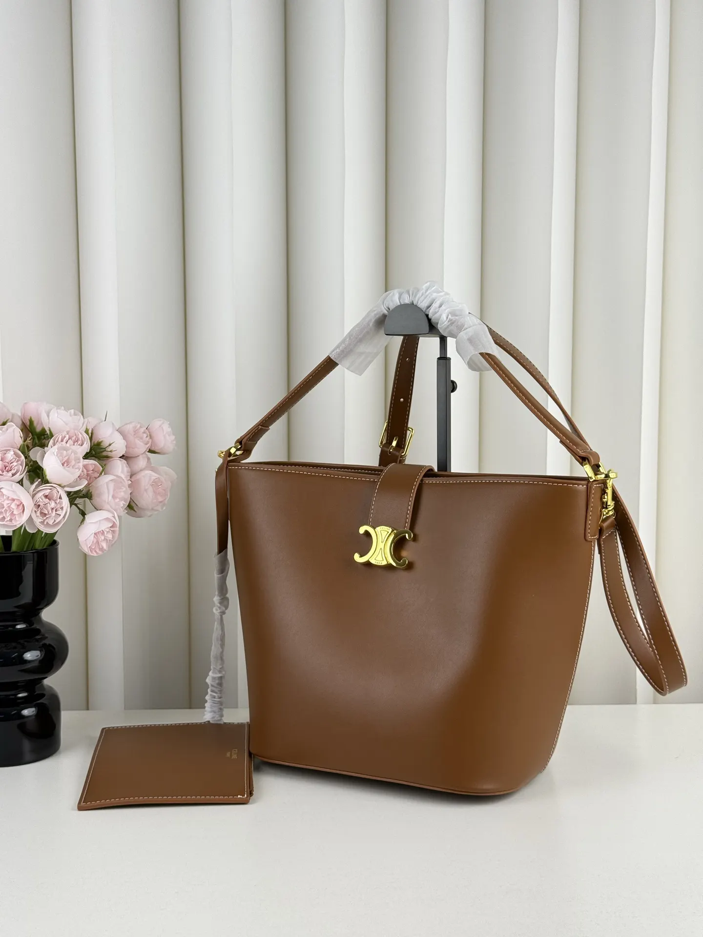 Brown Gold Bucket Bag Casual Leather
