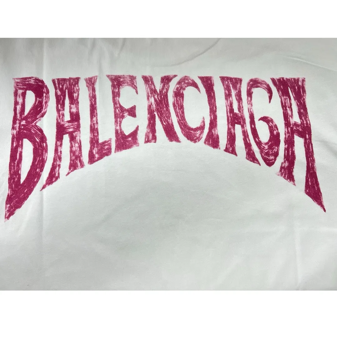 Balenciaga White Logo Print Short Sleeve T-Shirt Street