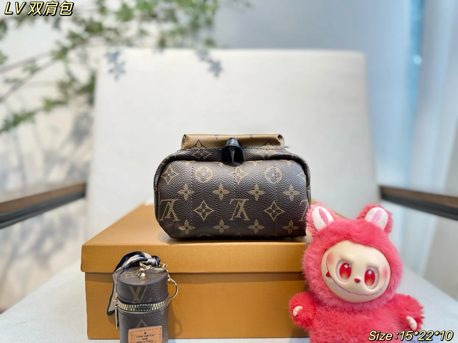 LV 老花 拼色 牛皮 雙肩包 实用雙肩款