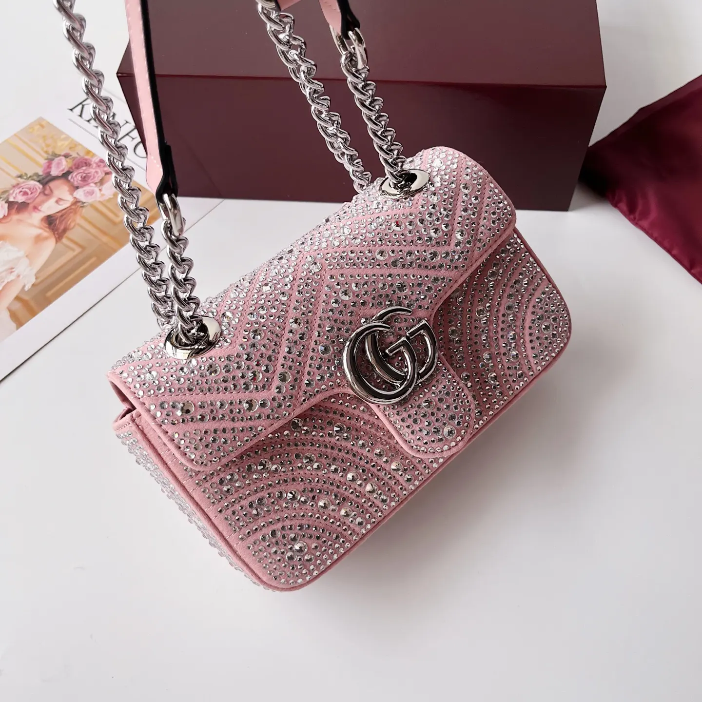 Gucci Marmont 絎縫皮革鏈條包 單肩斜挎