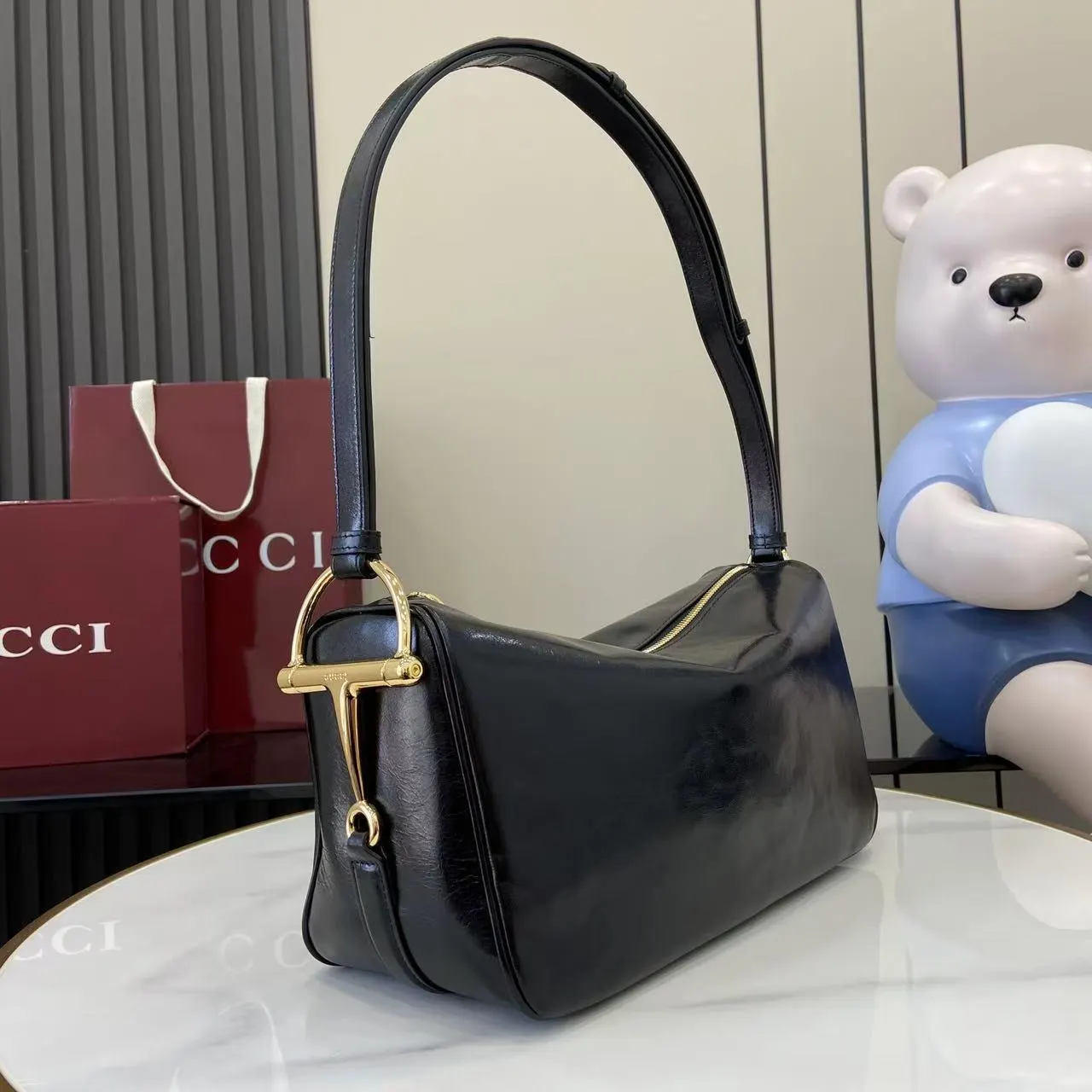 Gucci Horsebit 1955 老花马衔扣肩背包 单肩斜挎