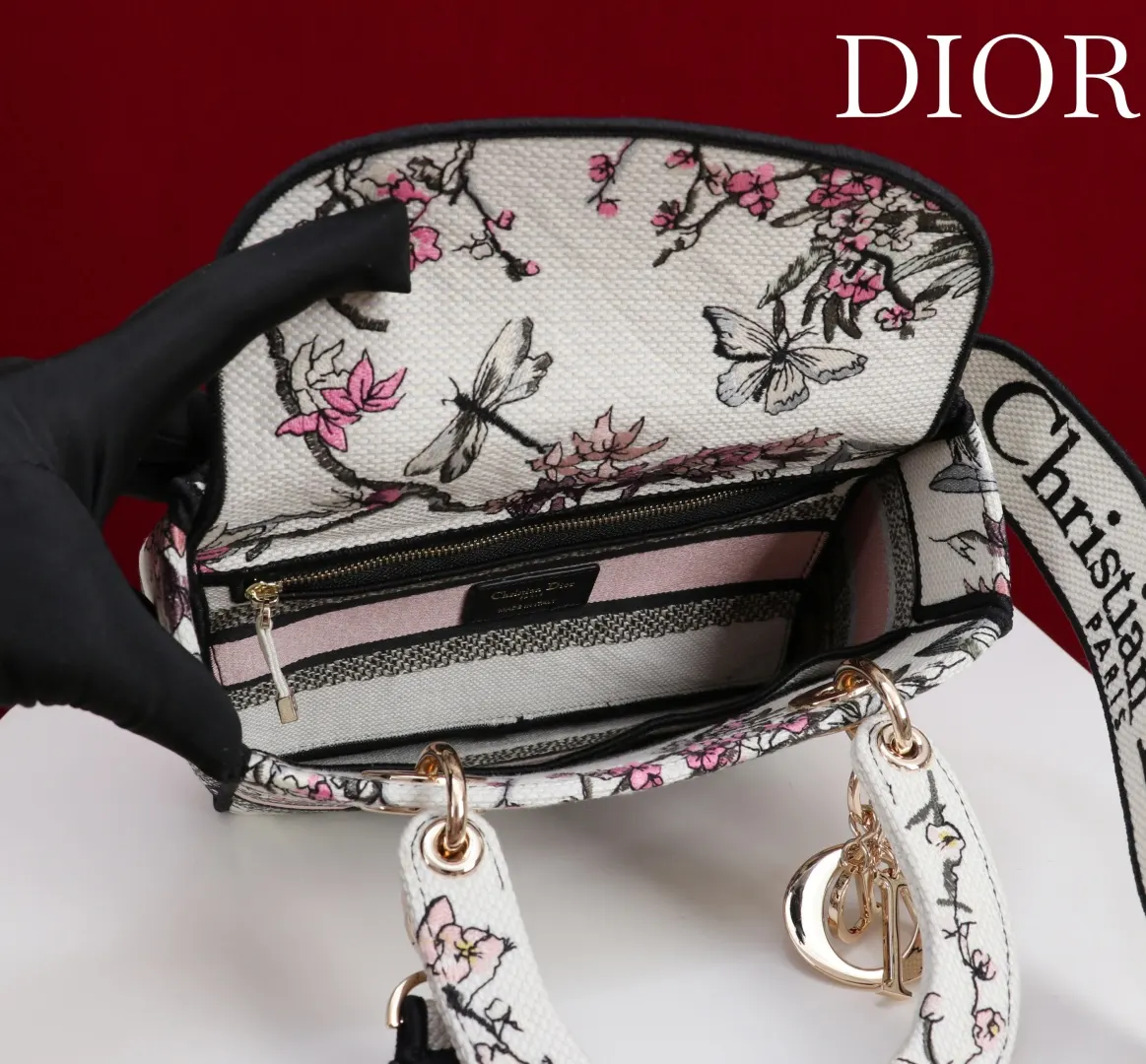 Dior 拼色 进口 刺繡戴妃包 紫罗兰 五格刺 手提包 通勤手提款