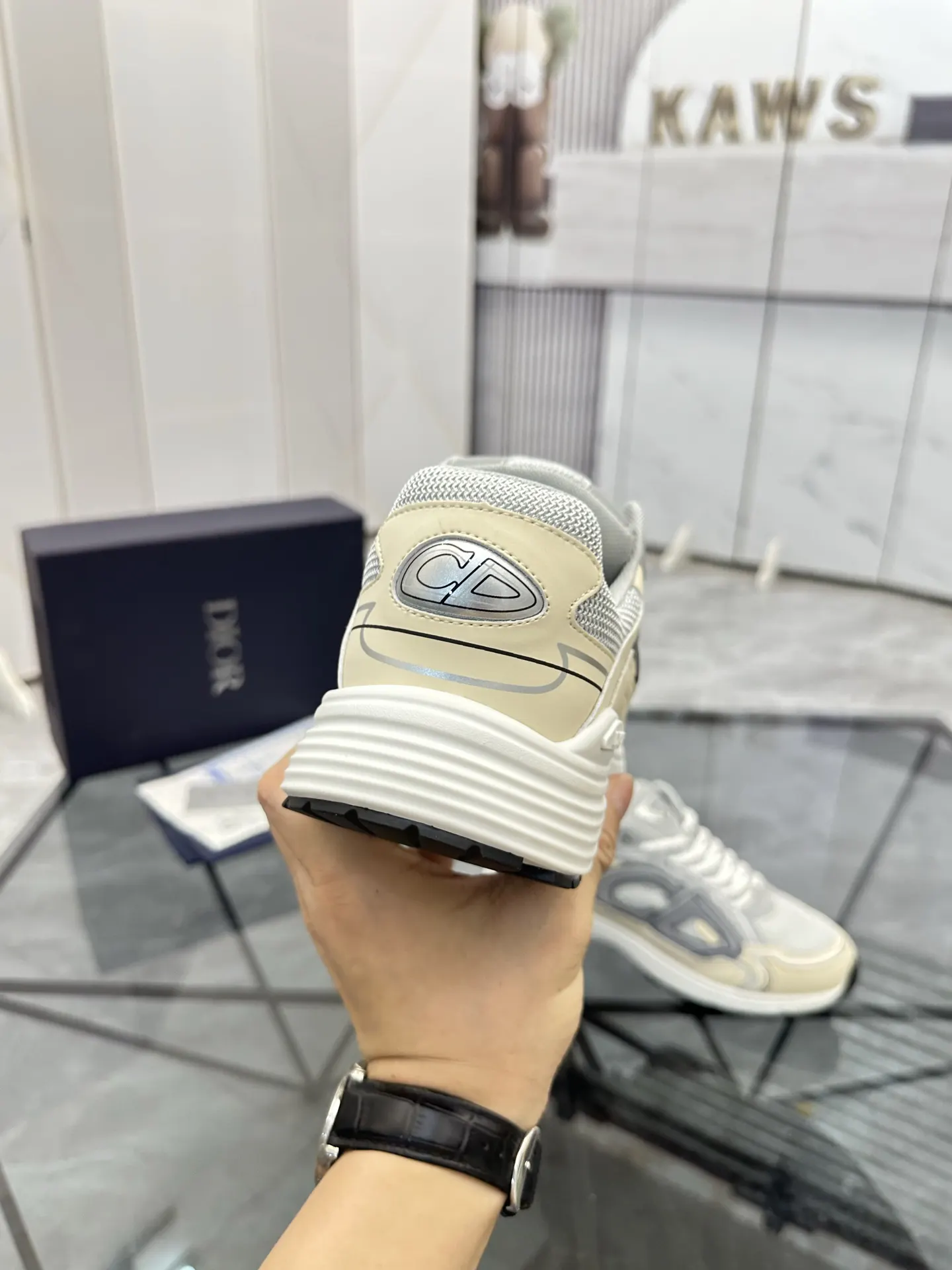 Dior B22 黑绿拼色牛皮运动鞋 休闲款