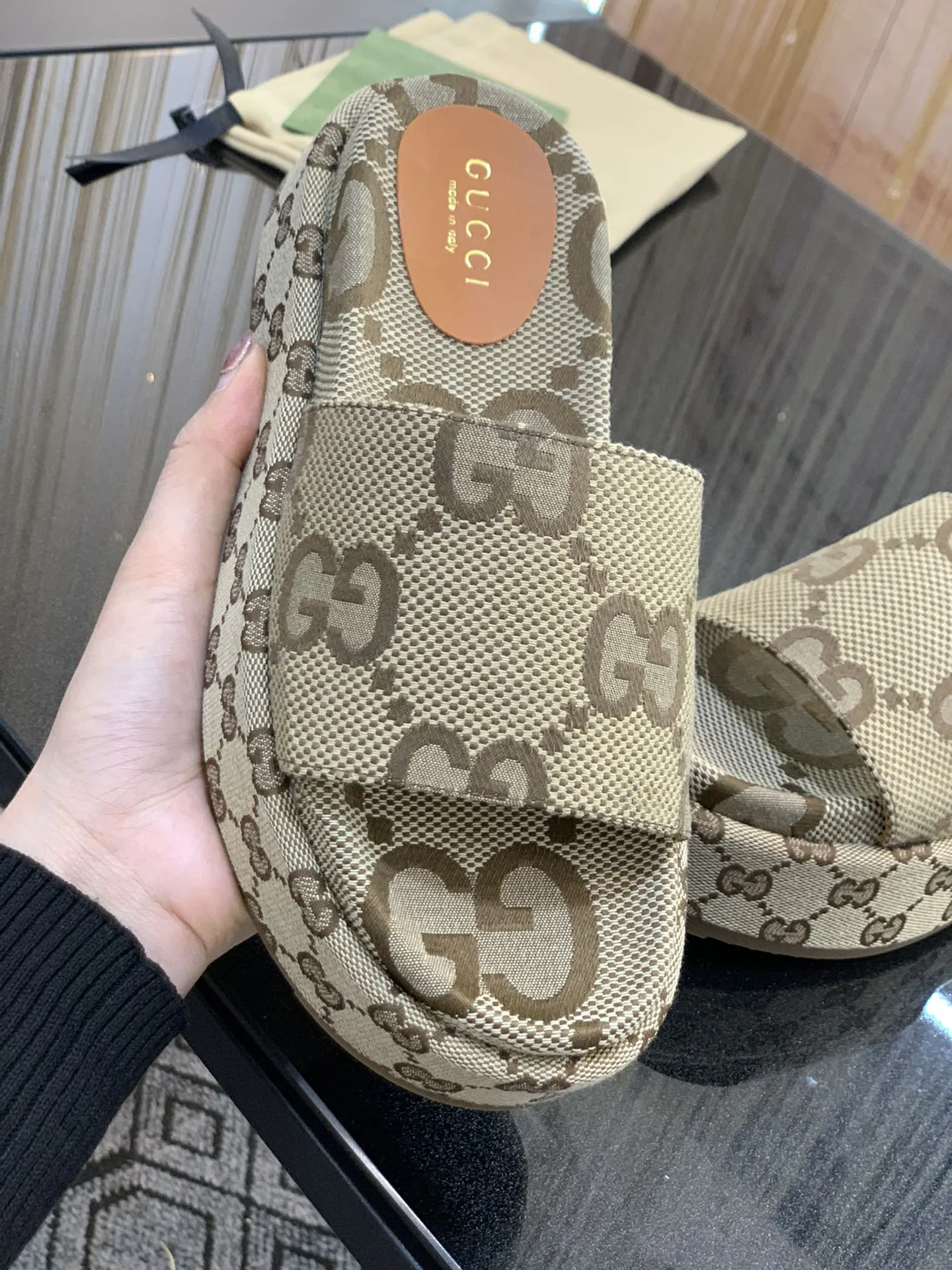 Gucci Denim Monogram Slides