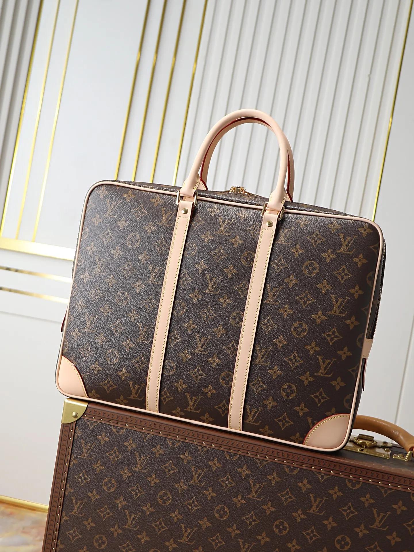 Monogram Briefcase Business Commuter Fashion Canvas