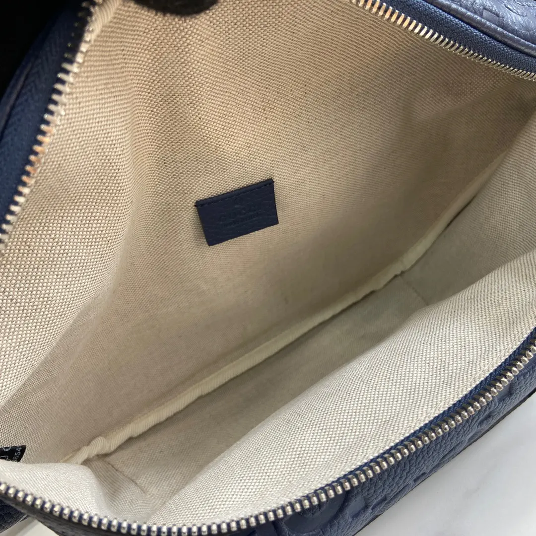 Gucci 藍色 皮革 双g 斜背包 輕便斜挎款