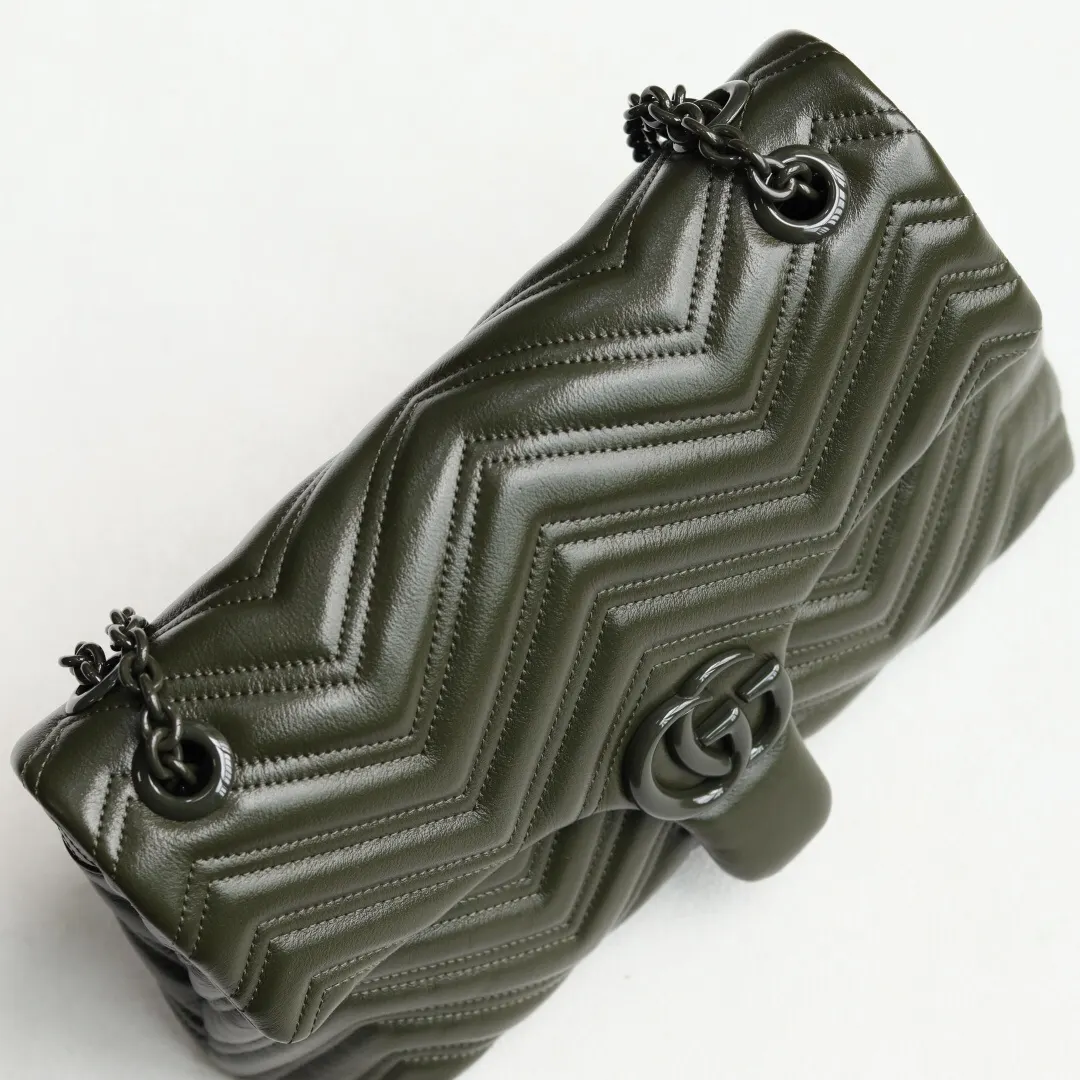 Black Green Chain Bag Leather