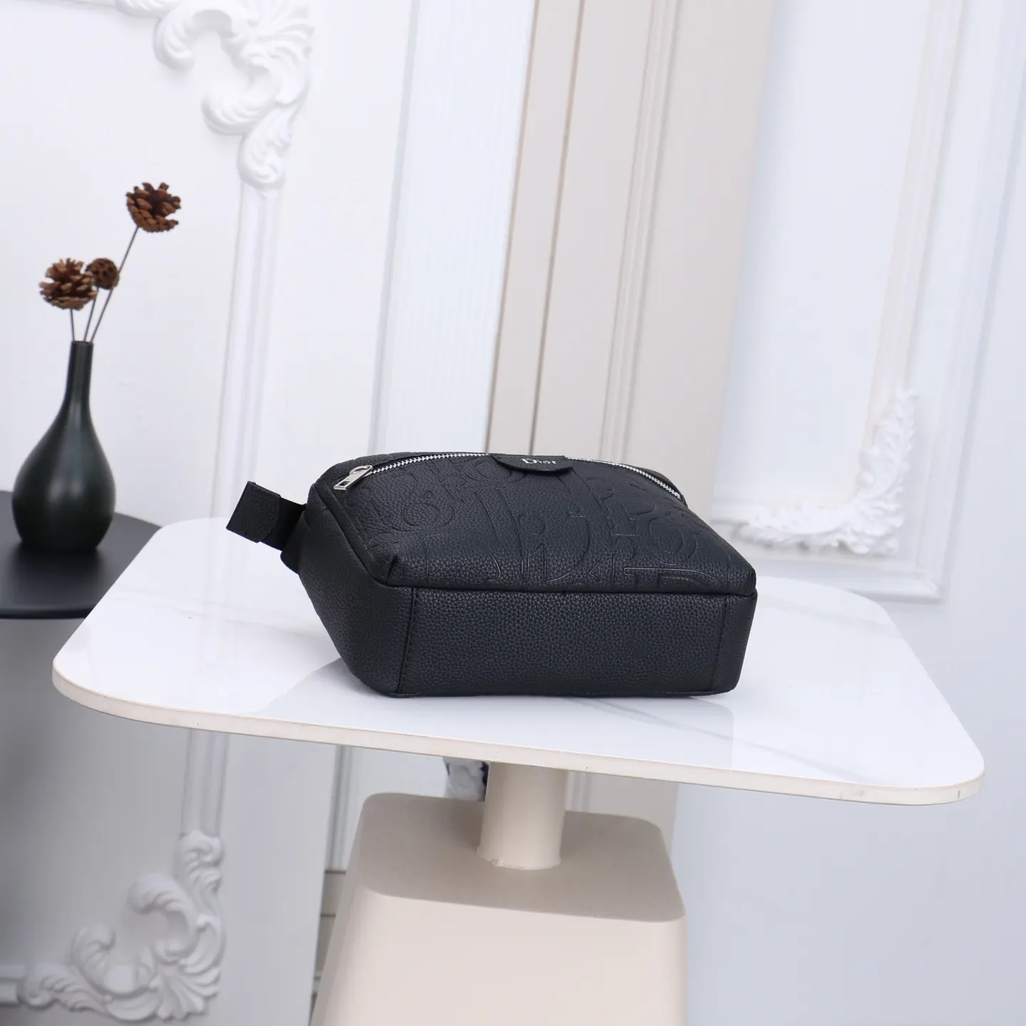 Dior Oblique 黑色简约信使包 宽肩带 斜挎包