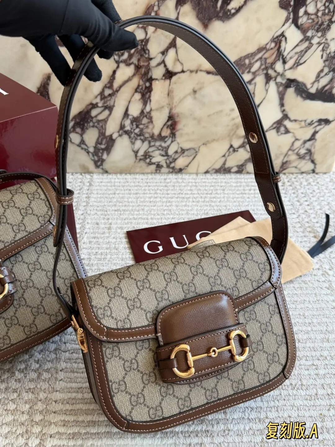 Gucci Horsebit 1955 老花馬銜扣肩揹包 單肩斜挎 斜背包