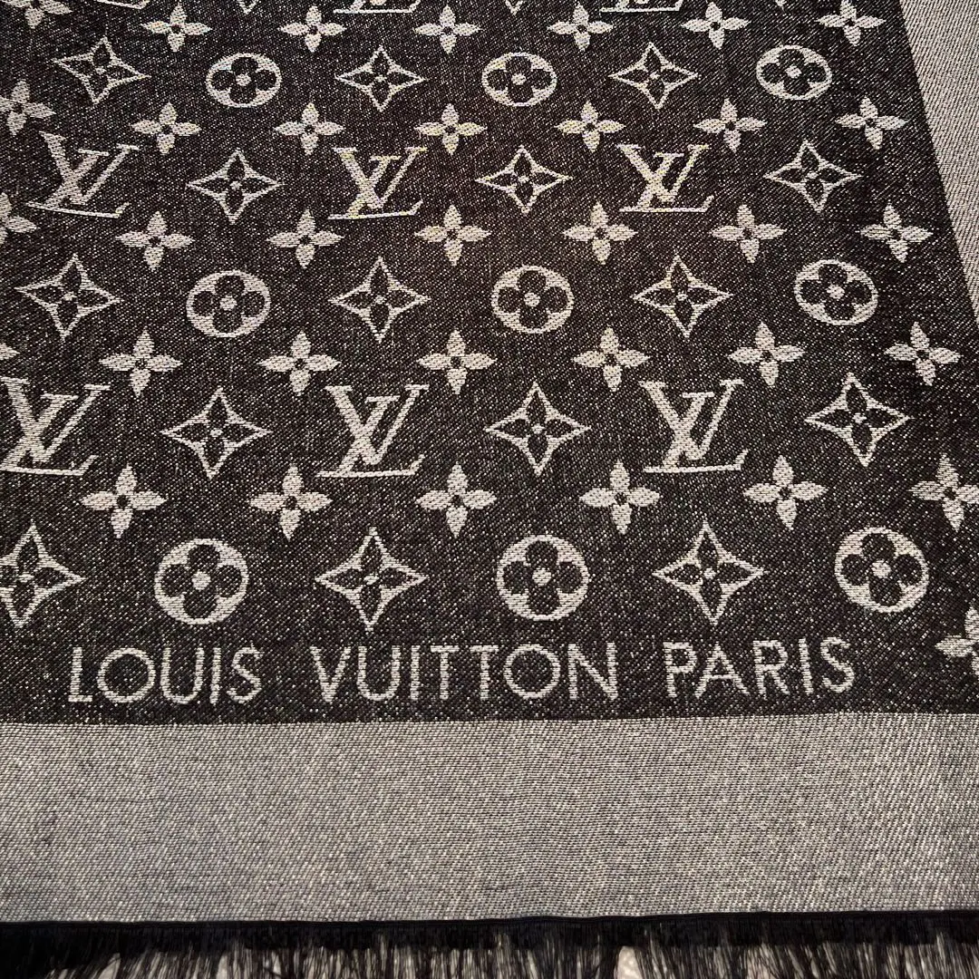 Louis Vuitton 黑色 羊毛 提花 Mo披肩 保暖披肩 围巾