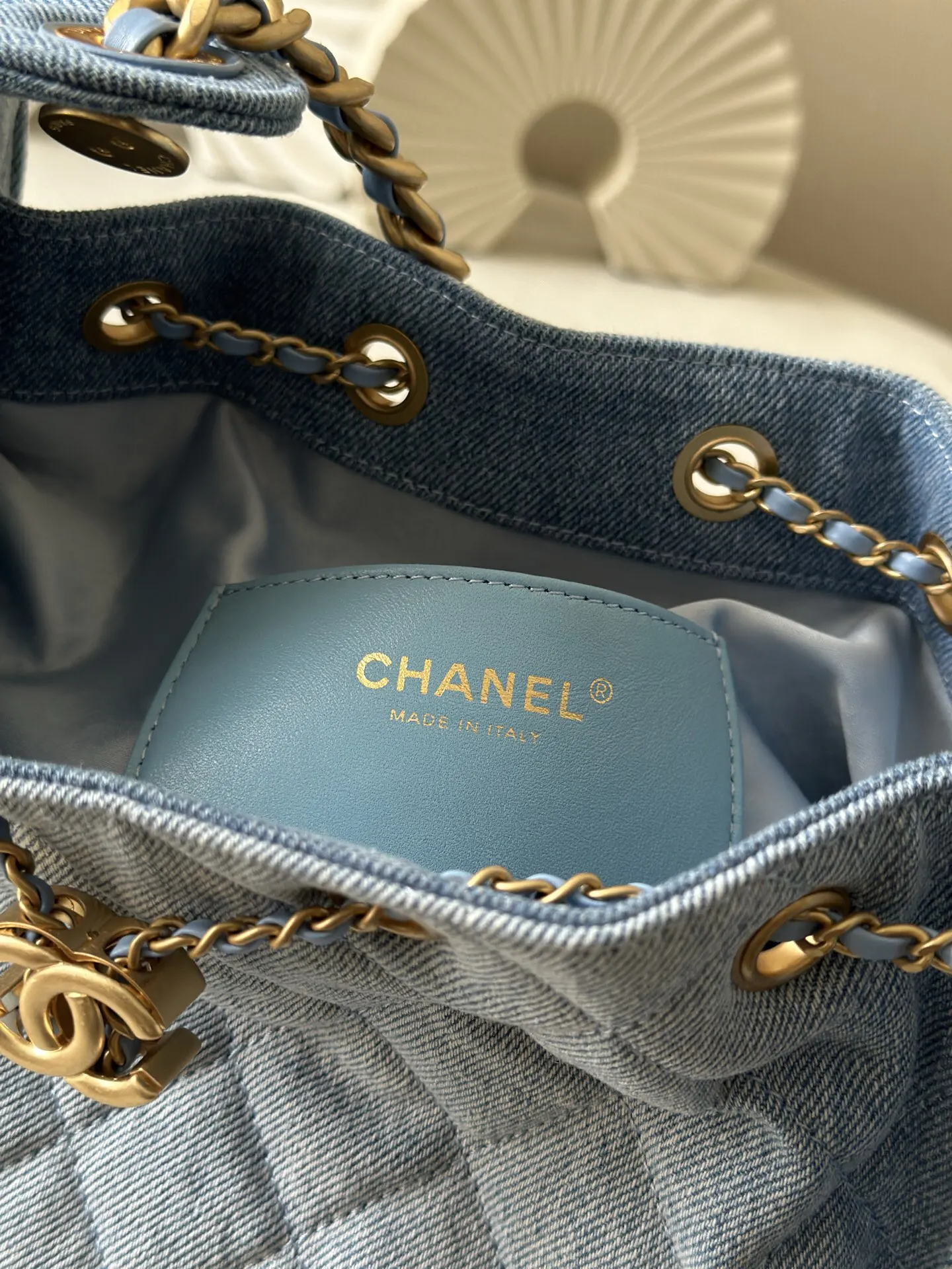 Chanel Blue Hobo Shoulder Bag Vintage Leather
