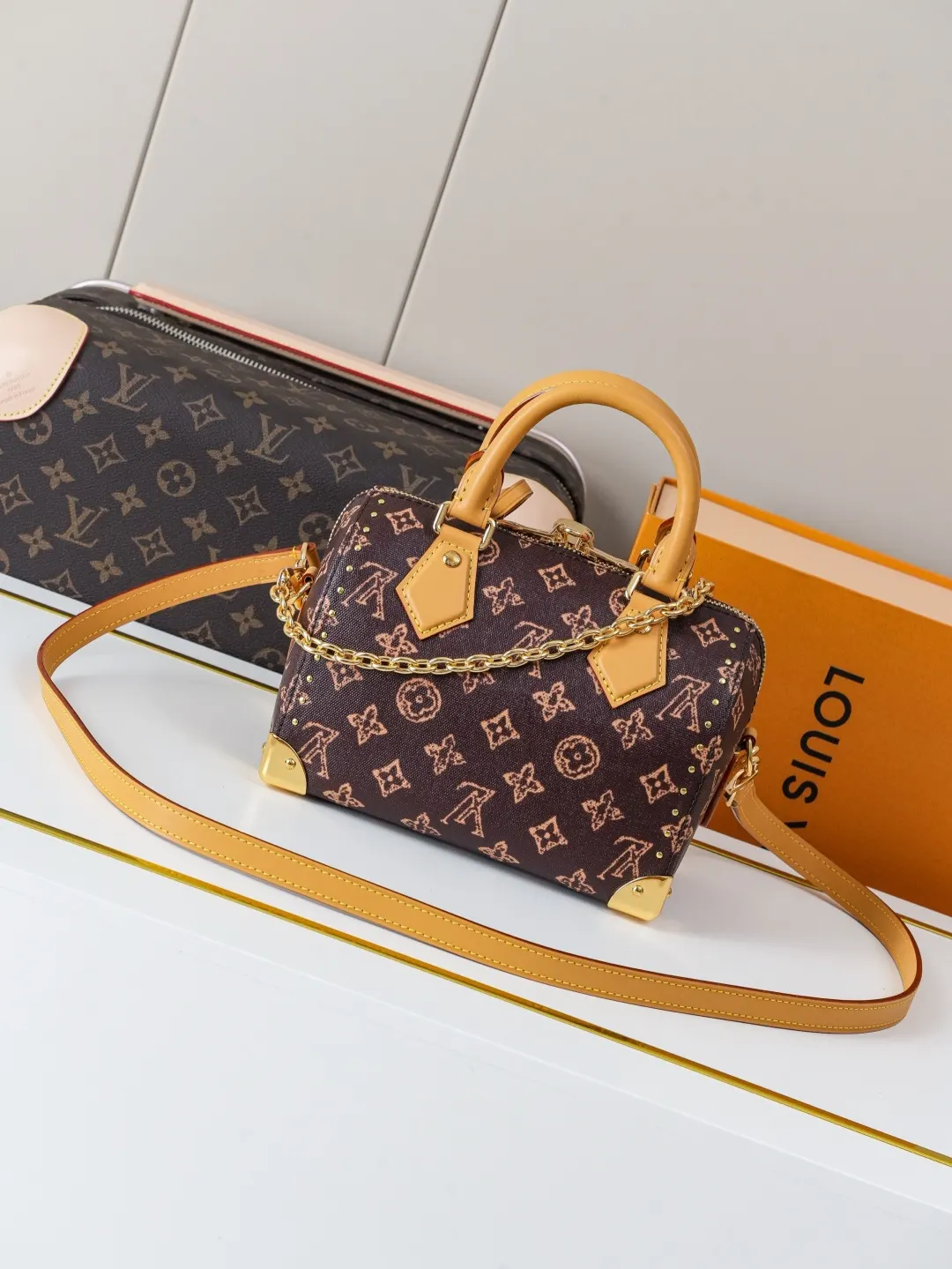 LV Speedy 老花 牛皮 链条包 精致链条款