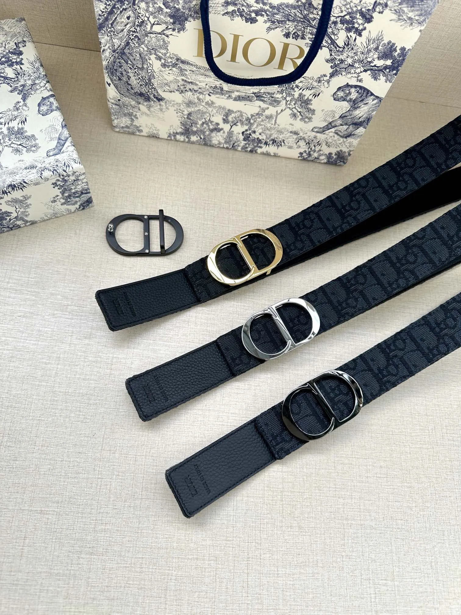 Dior 黑色Oblique腰带 黑扣款