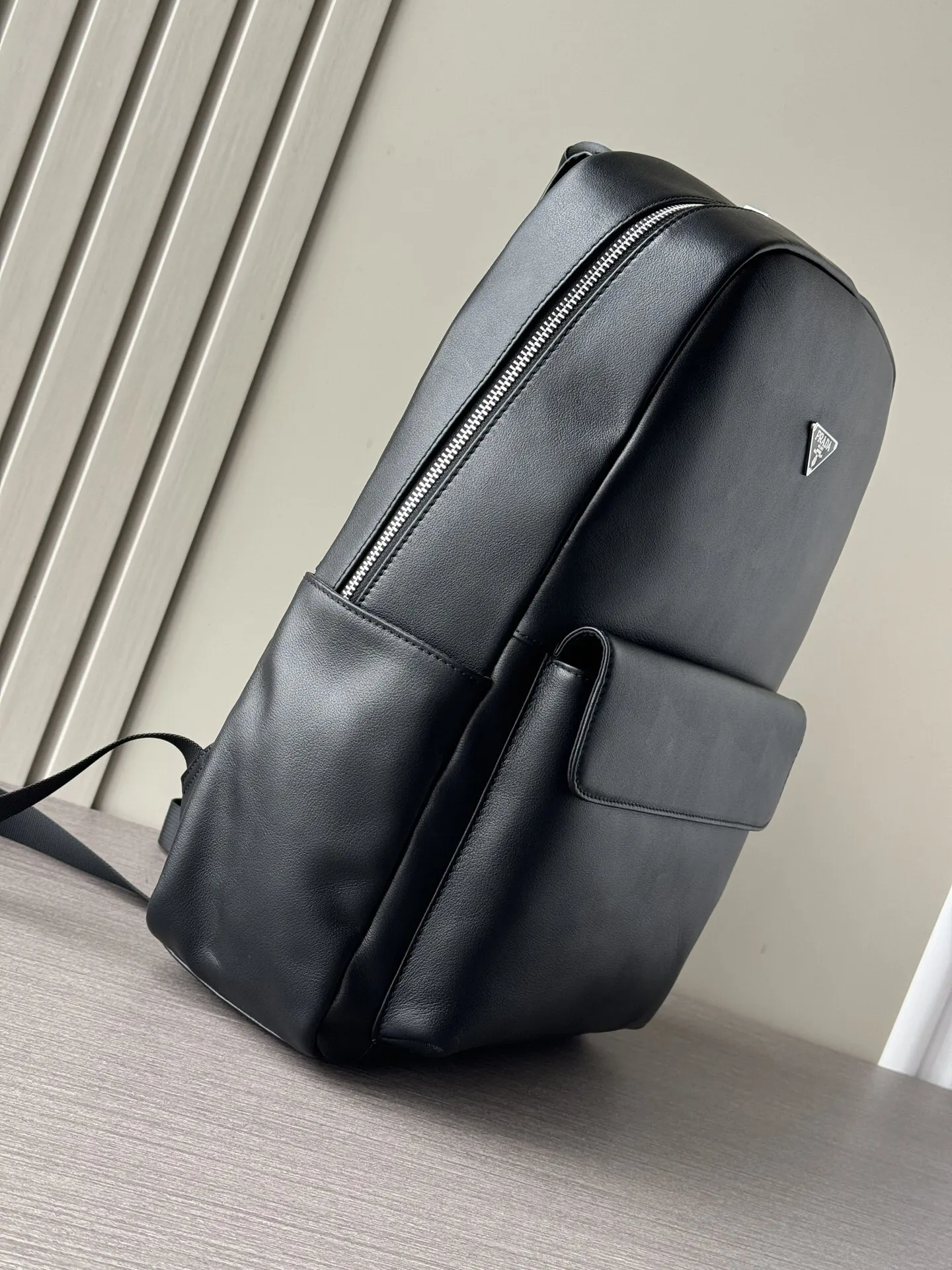 Prada Black Leather Backpack Logo