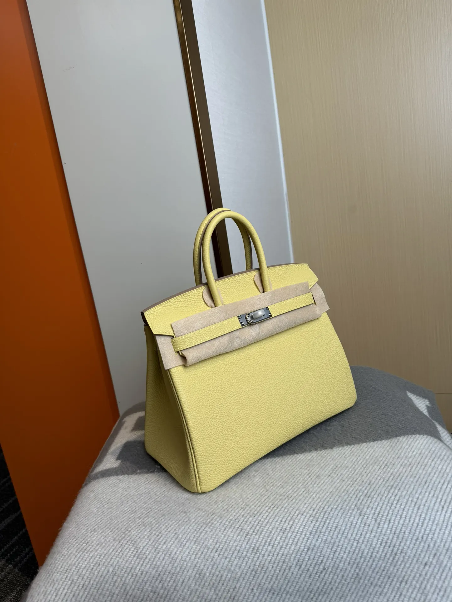 Birkin 铂金 进口Togo皮 小鸡黃 銀扣 手提包 通勤手提款