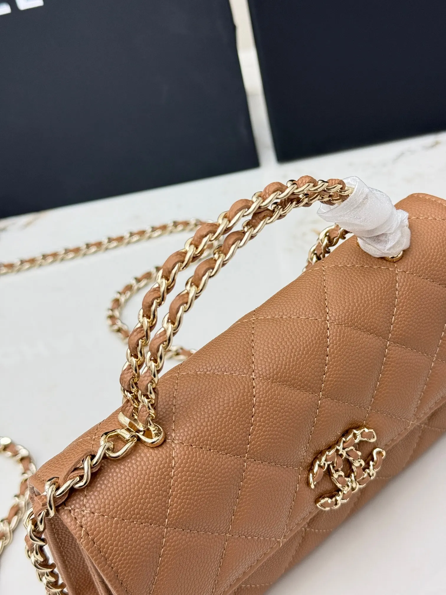 Chanel 焦糖色牛皮Kelly手提包 金链斜挎
