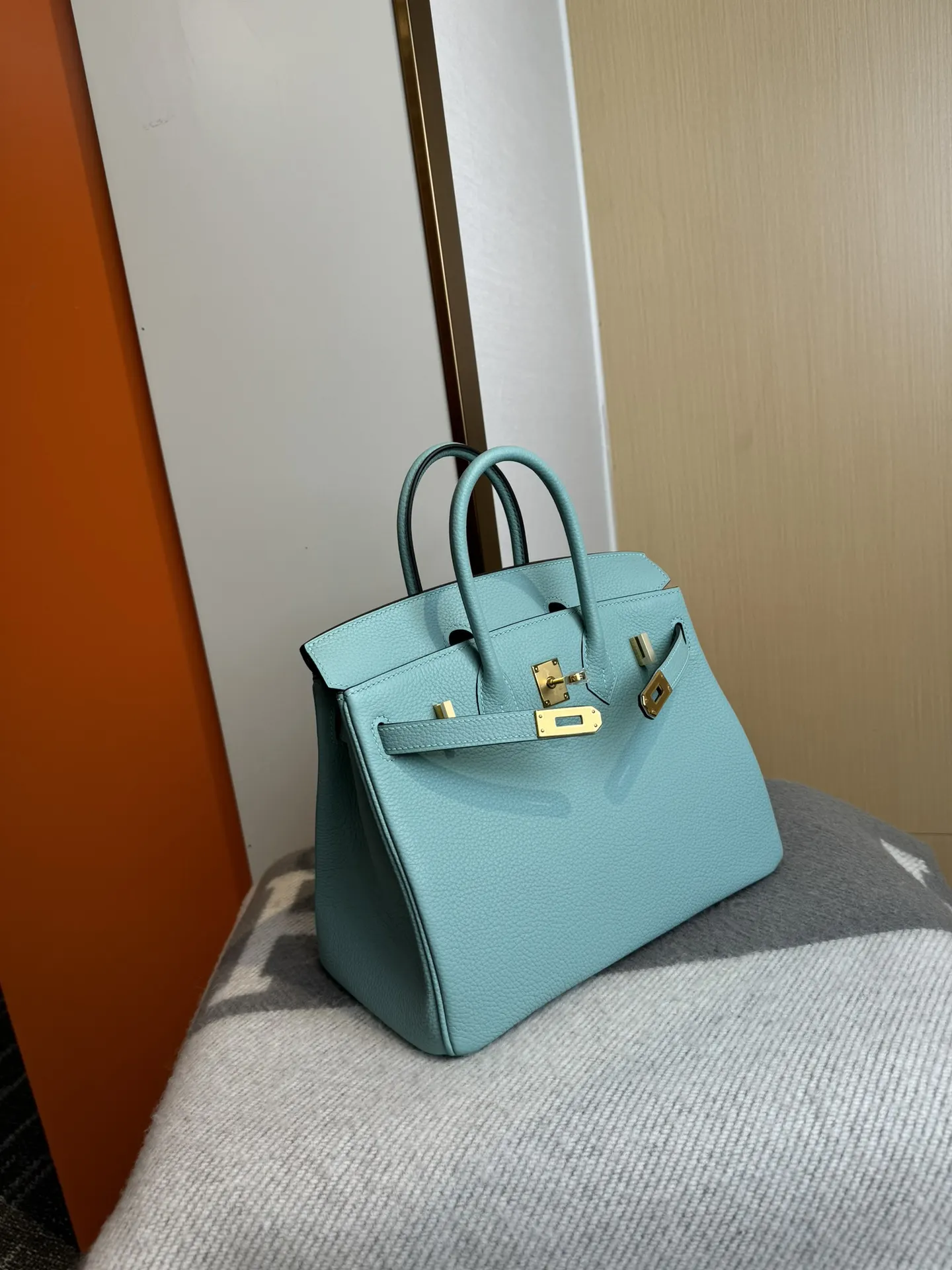 Birkin 铂金 进口Togo皮 马卡龙藍 金 手提包 通勤手提款