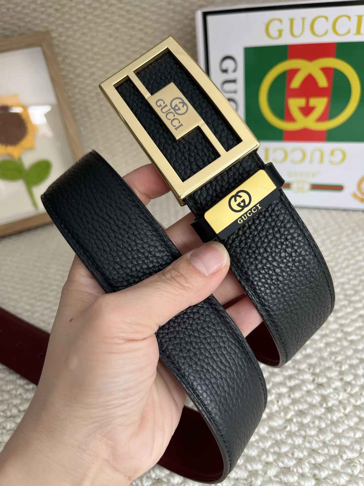 Gucci 双G扣牛皮腰带