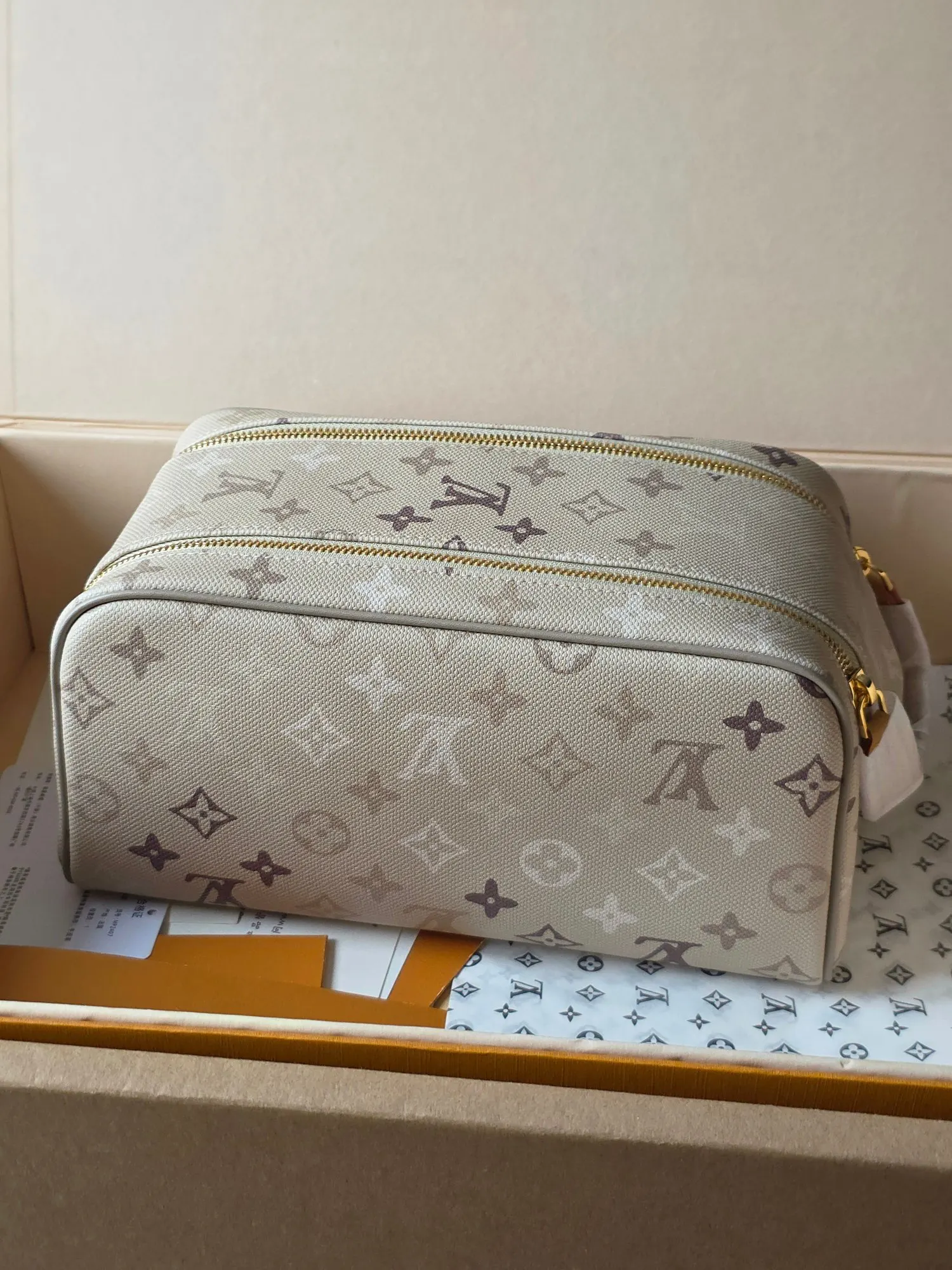 Beige Cosmetic Pouch Leather