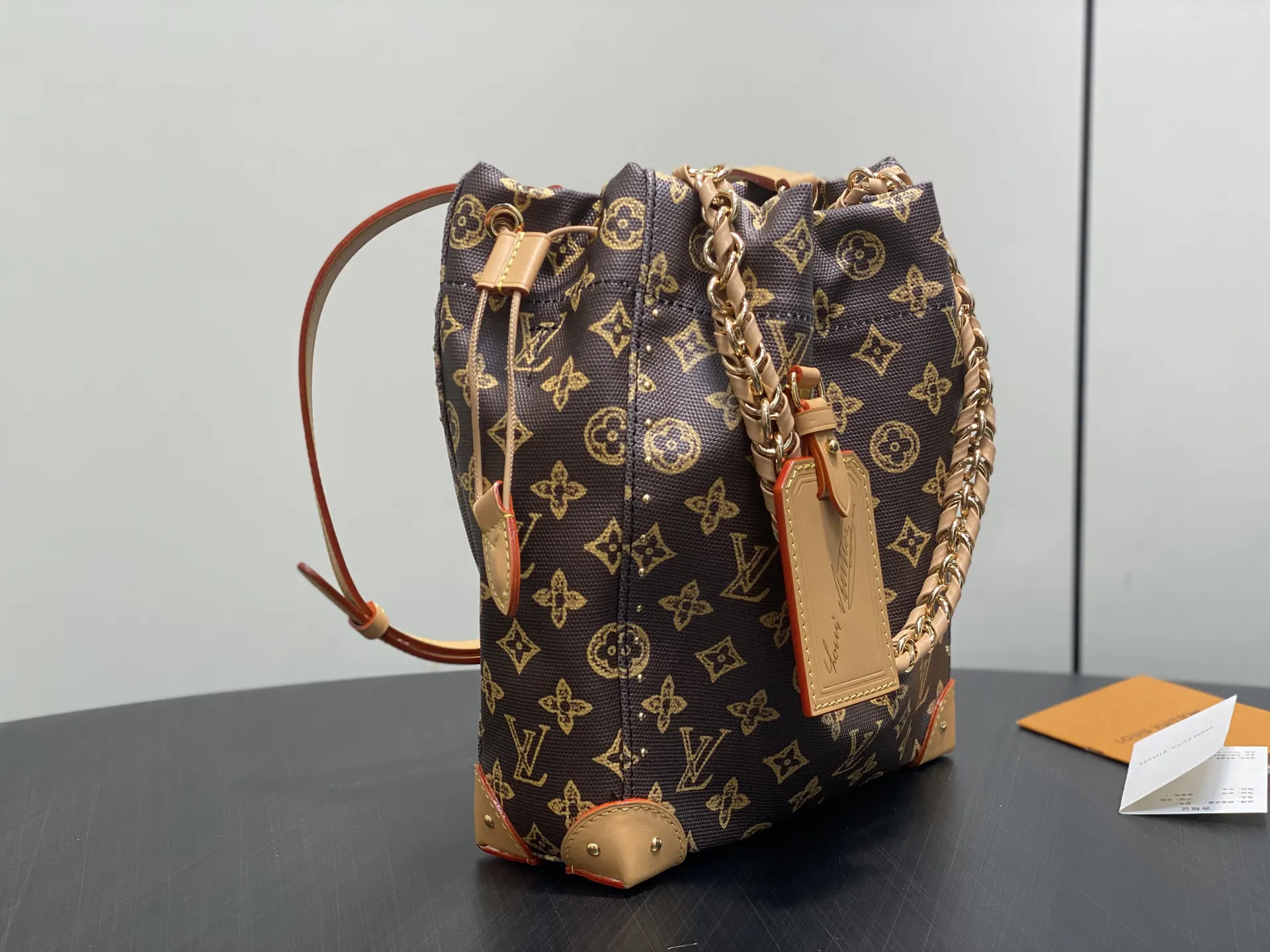 LV 棕色 老花 帆布 精品 老花棕色 链条水桶包 NOÉ TR 链条包 精致链条款