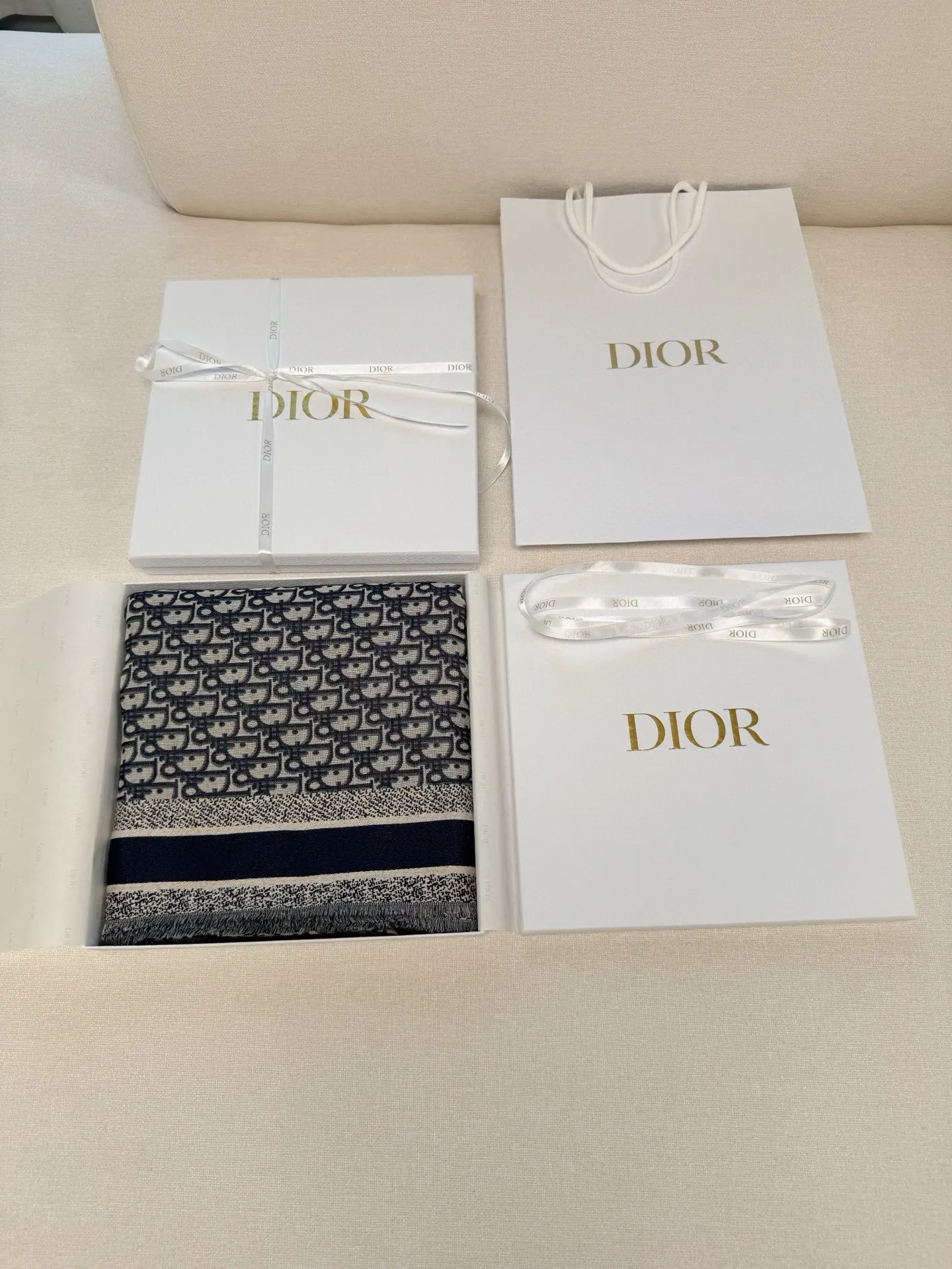 Dior 蓝色 羊毛 印花 字母 披肩 保暖披肩 围巾