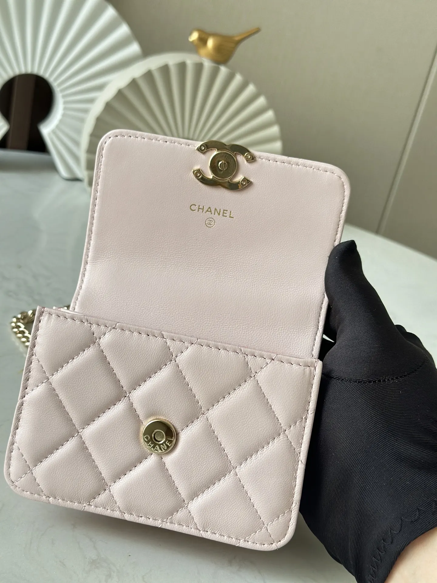Pink Gold Chain Bag Leather