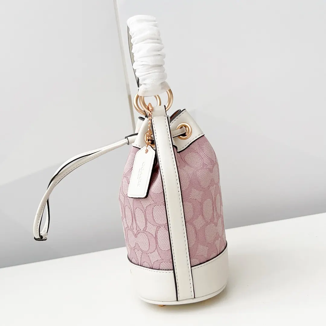 Coach 牛皮 mini水桶包 刺繡C布 搭 休閒水桶款