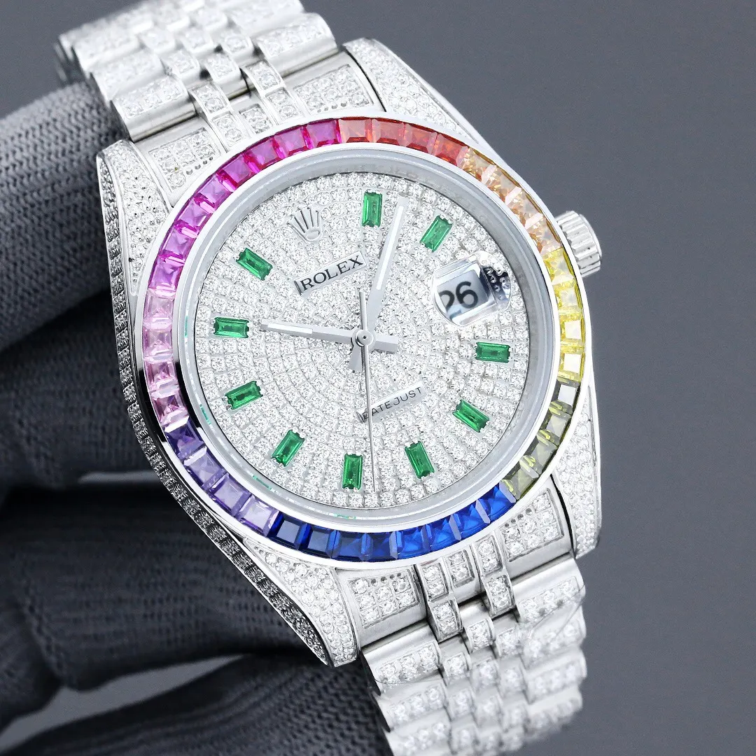 Rolex 土豪版满钻彩虹圈 劳力士蚝式恒动日志系列 手錶 經典腕表款