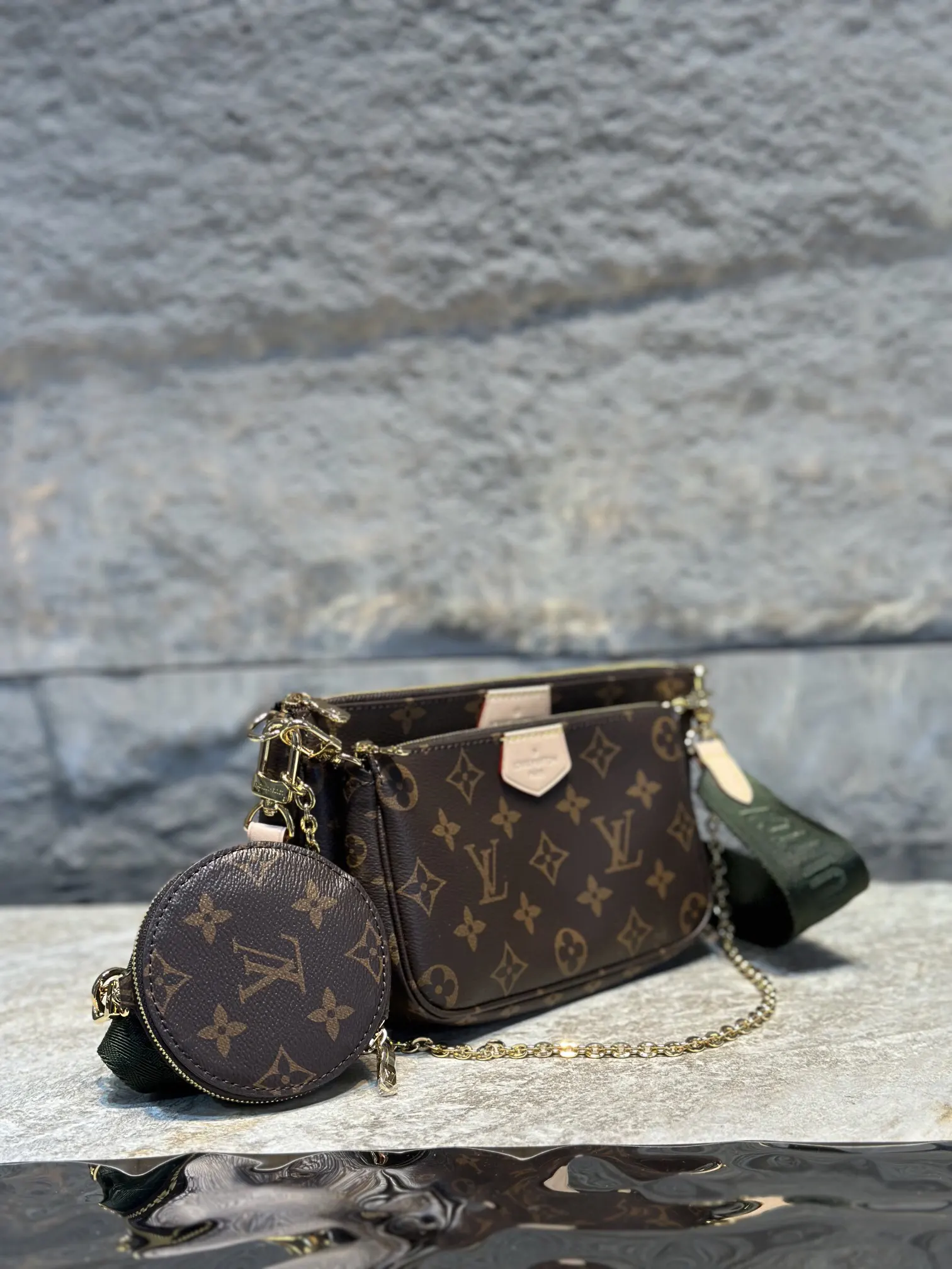 Louis Vuitton Green Pink Chain Bag Canvas