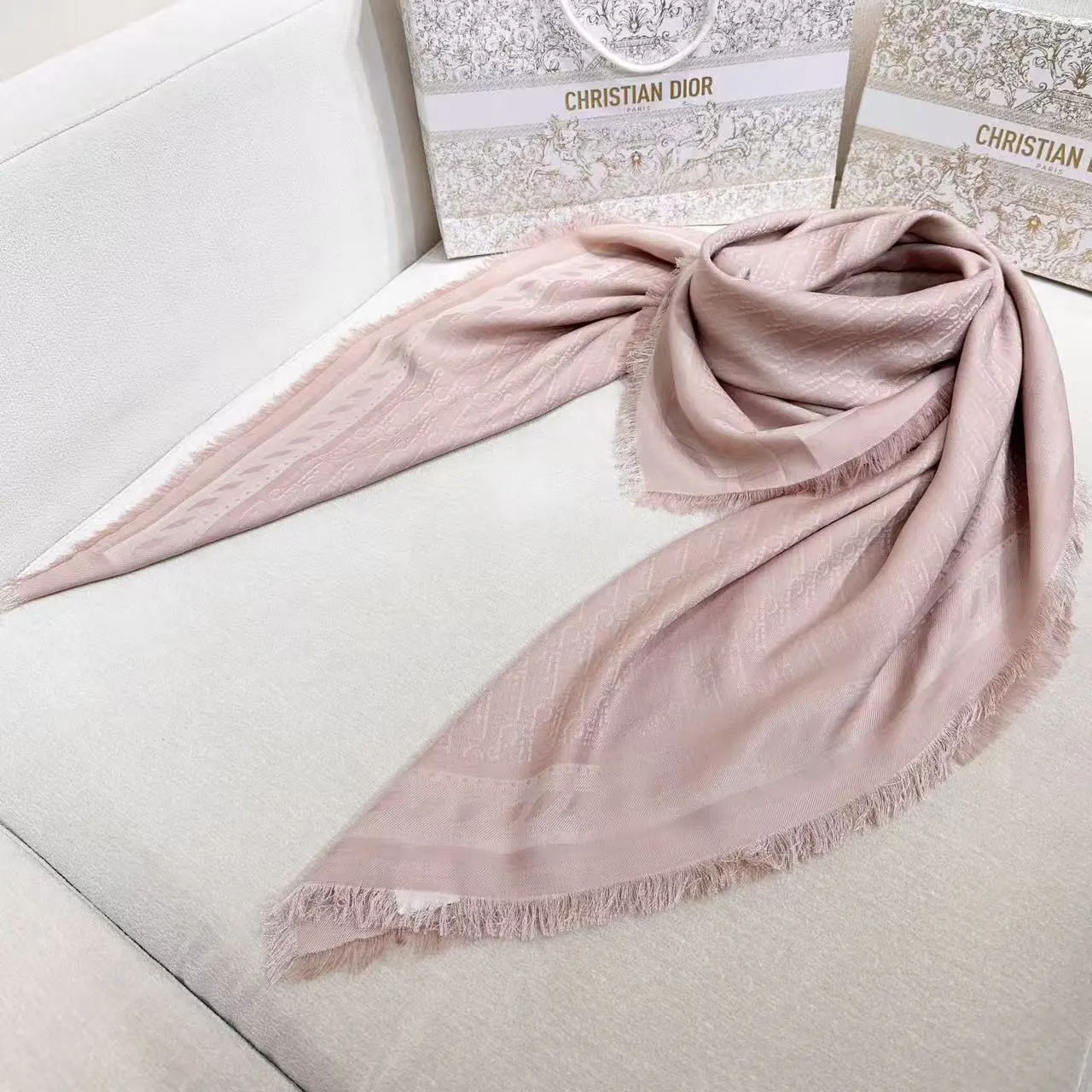 Dior 粉色 羊毛 印花 围巾