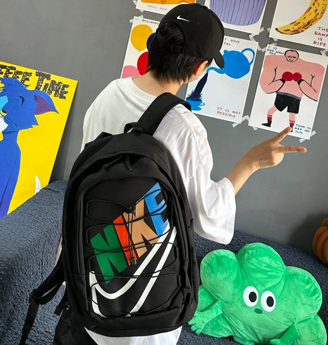 黑色 高 Nike耐克彩虹抽绳系列單肩包学生书包 日常單肩背款