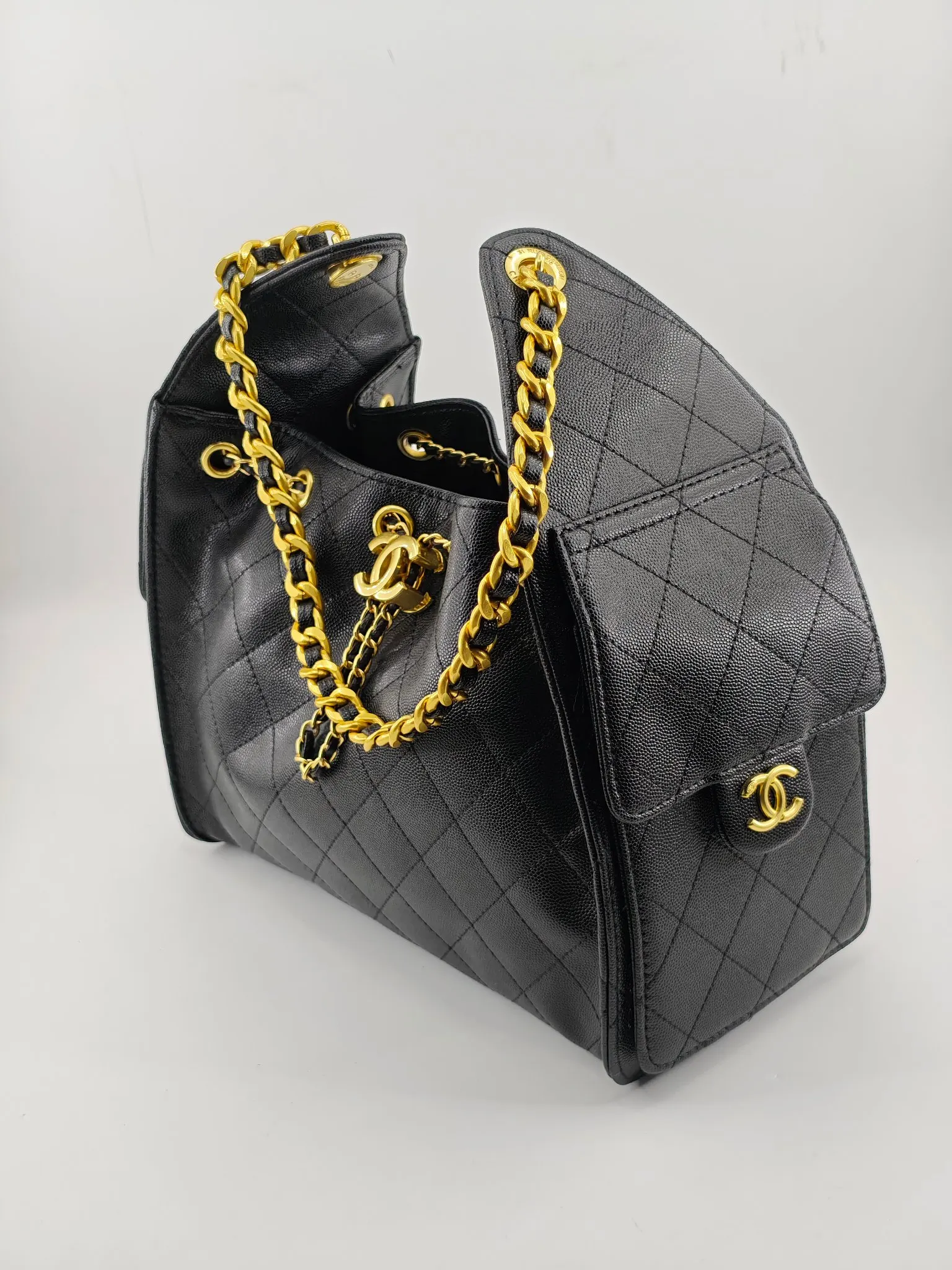 Chanel Black Hobo Shoulder Bag Vintage Leather