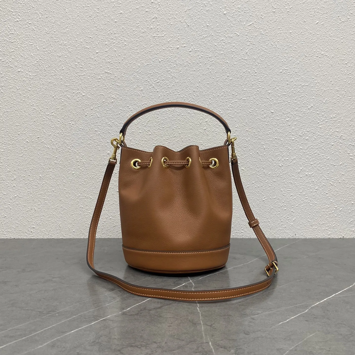 Brown Gold Bucket Bag Casual Premium